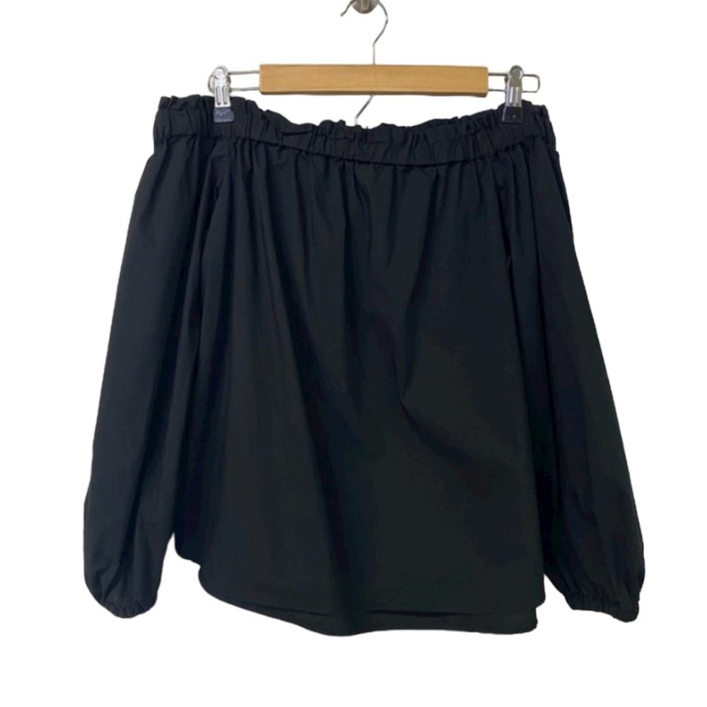 J. Crew Poplin Off the Shoulder Top Black Ruffle